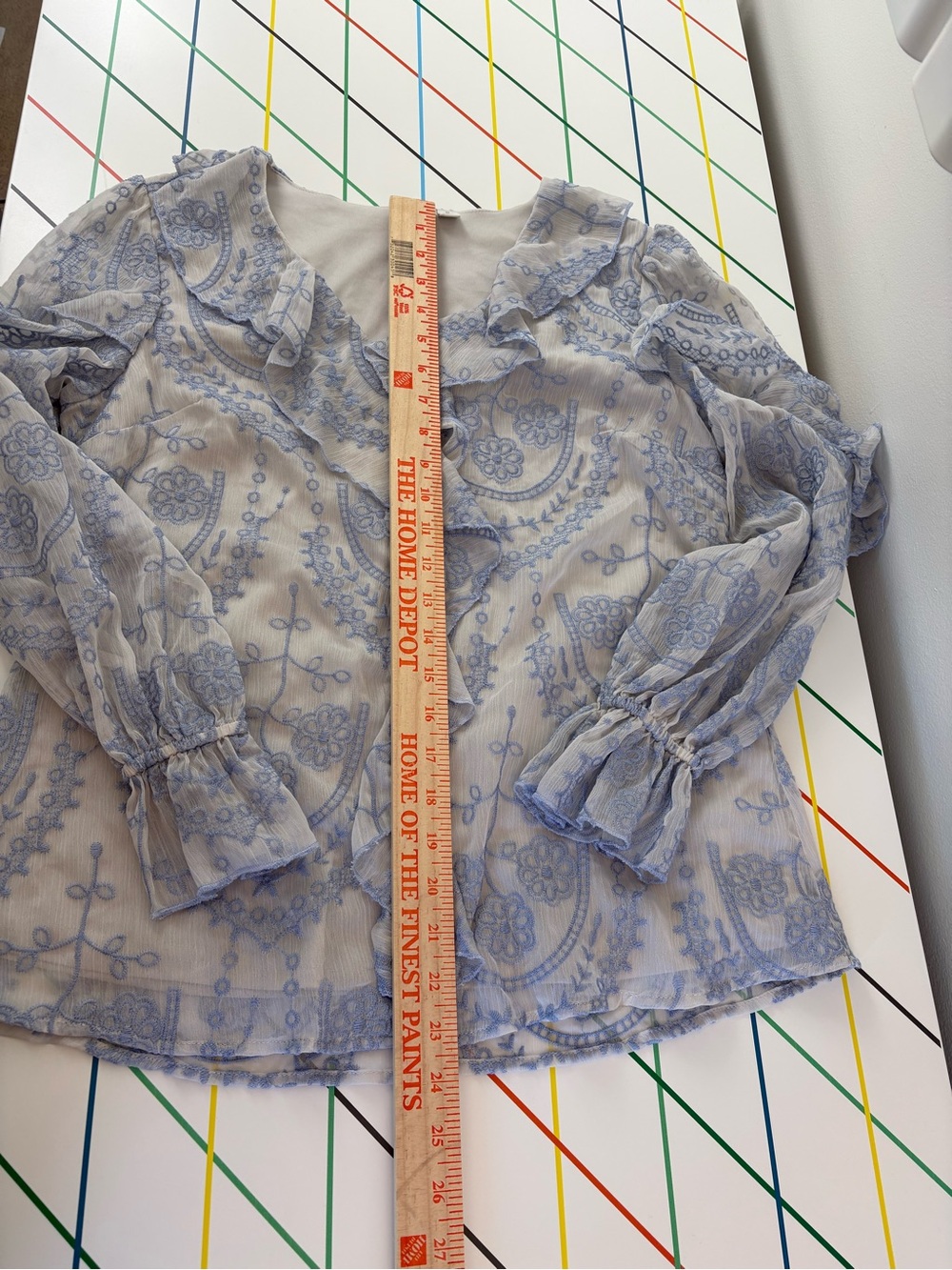 Fairycore Light Blue Ruffle V-Neck Embroidered Blouse Small Like New Dainty Whim - Picture 8 of 8